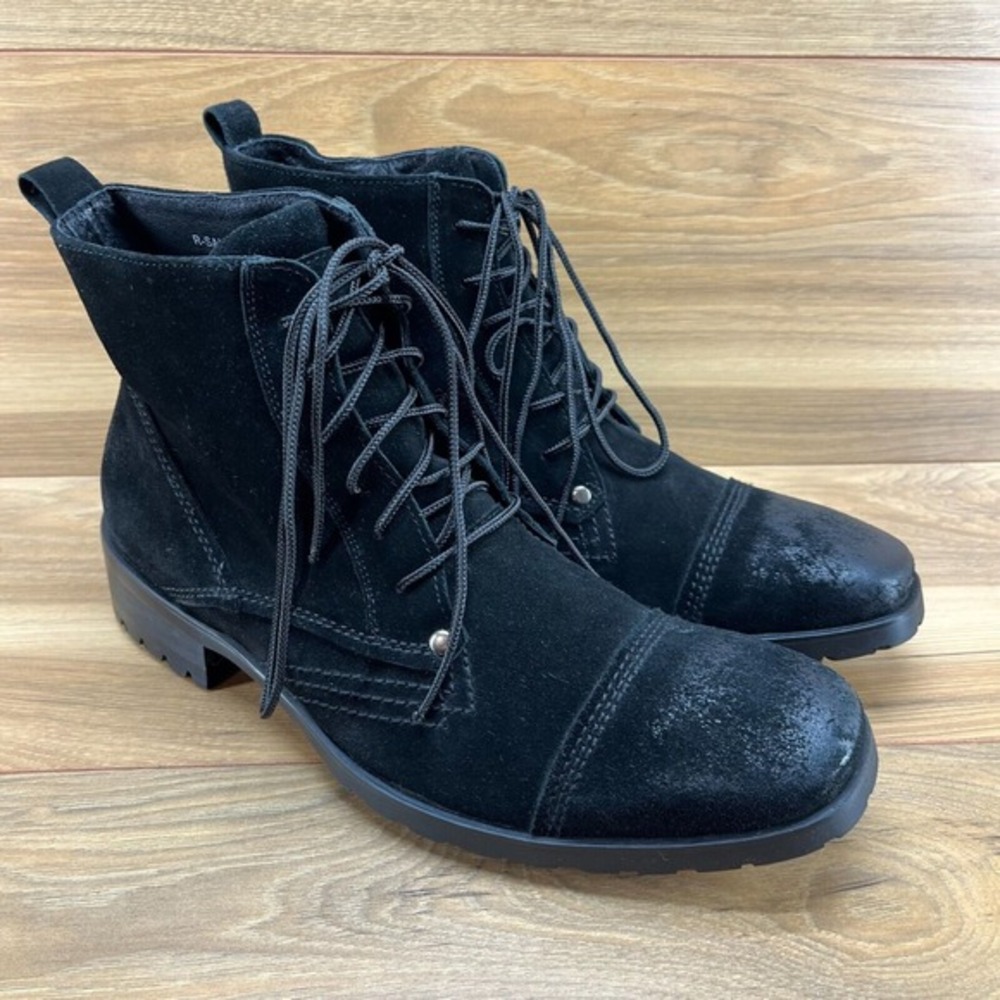 Robert Wayne‎ Rex Mens Boots 10 Cap Toe Black Burnished Suede Square Toe Lug 43